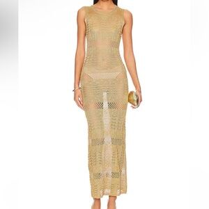 NEW NWT MORE TO COME Sevyn Midi Dress in Gold